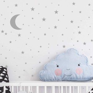 Gray Moon and Stars Wall Decal Vinyl Sticker Decorations Nursery NWT
